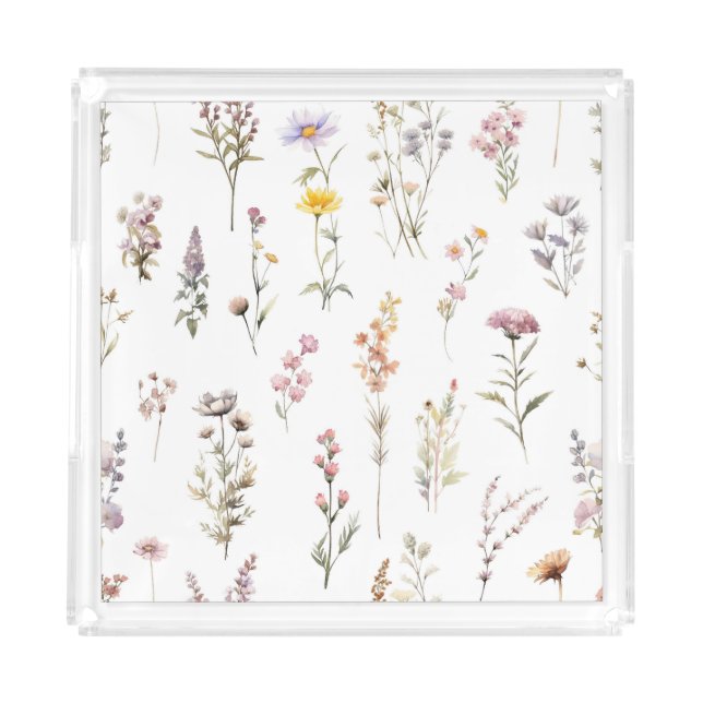 Colorful Flowers, Wildflowers, Garden Flowers Acrylic Tray (Front)