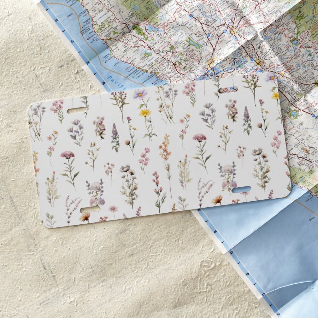 Colorful Flowers, Wildflowers, Garden Flowers License Plate (In Situ)