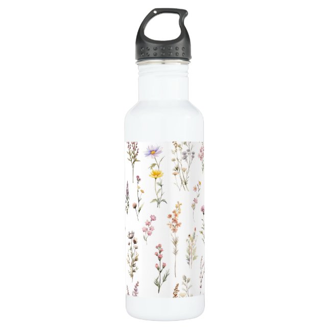 Colorful Flowers, Wildflowers, Garden Flowers Stainless Steel Water Bottle (Front)