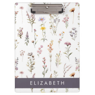 Colorful Flowers, Wildflowers, Greenery, Your Name Clipboard