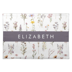 Colorful Flowers, Wildflowers, Greenery, Your Name Cloth Placemat