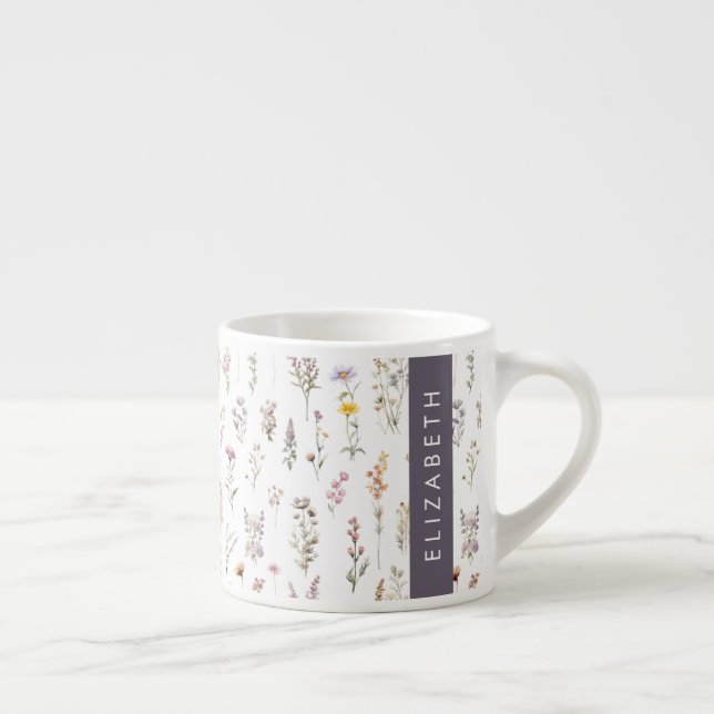 Colorful Flowers, Wildflowers, Greenery, Your Name Espresso Cup (Right)