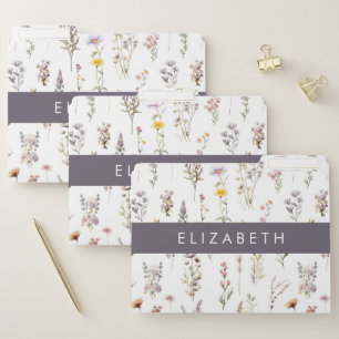 Colorful Flowers, Wildflowers, Greenery, Your Name File Folder