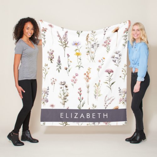 Colorful Flowers Wildflowers Greenery Your Name Fleece Blanket