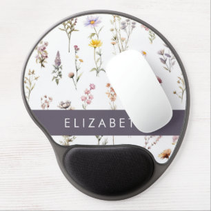 Colorful Flowers, Wildflowers, Greenery, Your Name Gel Mouse Pad