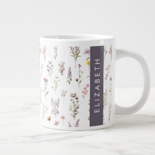 Colorful Flowers, Wildflowers, Greenery, Your Name Giant Coffee Mug
