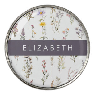 Colorful Flowers, Wildflowers, Greenery, Your Name Golf Ball Marker
