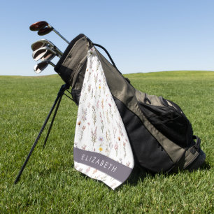 Colorful Flowers, Wildflowers, Greenery, Your Name Golf Towel