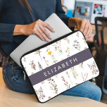 Colorful Flowers, Wildflowers, Greenery, Your Name Laptop Sleeve<br><div class="desc">Elegant,  stylish and sophisticated pattern with colorful wildflowers. Modern and trendy gift,  perfect for the floral design lover in your life. Personalize by adding your name,  nickname,  monogram or initials.</div>