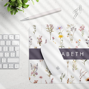 Colorful Flowers, Wildflowers, Greenery, Your Name Mouse Pad