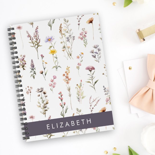 Colorful Flowers, Wildflowers, Greenery, Your Name Notebook (Creator Uploaded)