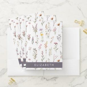 Colorful Flowers, Wildflowers, Greenery, Your Name Pocket Folder
