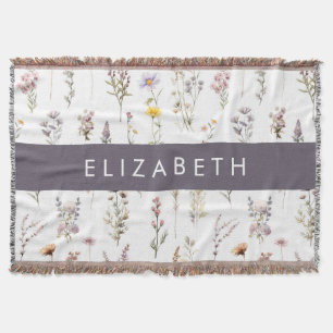 Colorful Flowers, Wildflowers, Greenery, Your Name Throw Blanket