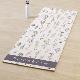 Colorful Flowers, Wildflowers, Greenery, Your Name Yoga Mat