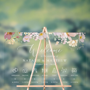 Colorful Flowers, Wildflowers, Wedding Timeline Acrylic Sign