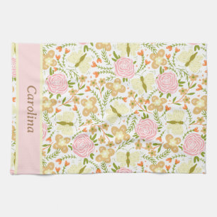 Colorful Flowers With Butterflies Pattern Name Kitchen Towel