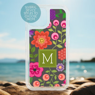 Colorful Flowers with Grey Background Monogram iPhone 17 Case