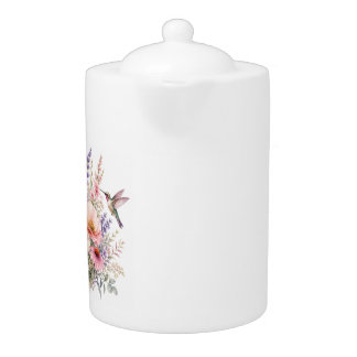 colorful flowers with humming birds teapot