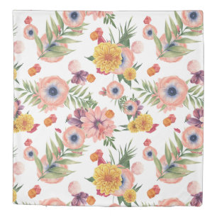 Colorful Flowers With Leafs Duvet Cover