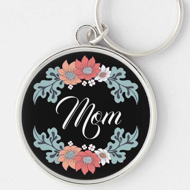 Colorful  Flowers  with Mom Keychain (Front)