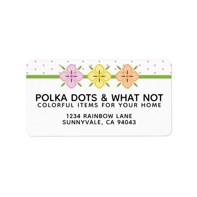Colorful Flowers with Pink Polka Dots Label (Front)