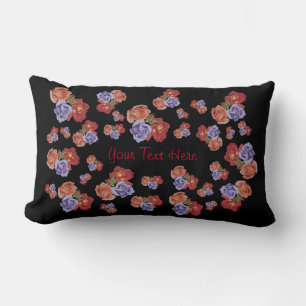 colorful flowers with rose buds and red roses lumbar pillow