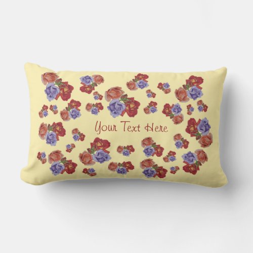 colorful flowers with rose buds and red roses lumbar pillow