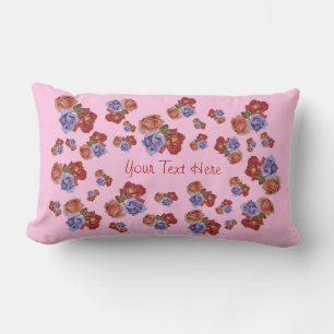 colorful flowers with rose buds and red roses lumbar pillow