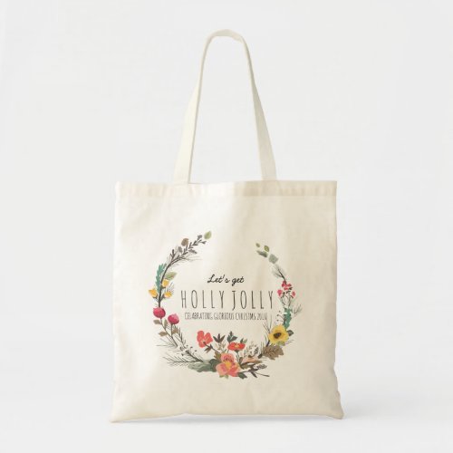 Colorful Flowers Wreath Christmas Text Template Tote Bag