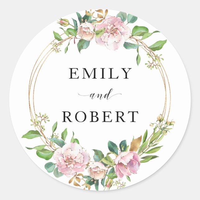 Colorful flowers wreath classic round sticker (Front)