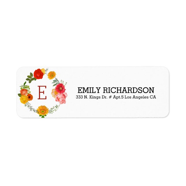 Colorful Flowers Wreath Label (Front)