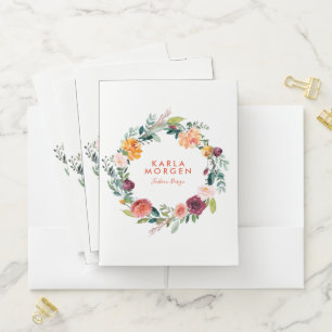 Colorful flowers wreath pocket folder