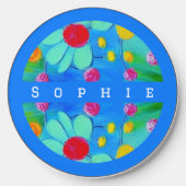 colorful flowers yellow blue pink watercolor wireless charger (Front)
