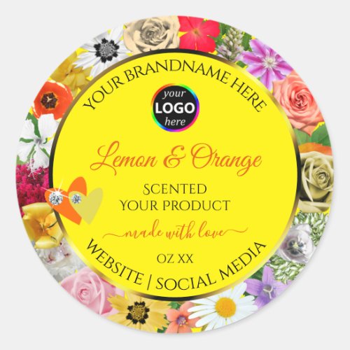 Colorful Flowers Yellow Product Labels Hearts Logo