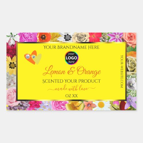 Colorful Flowers Yellow Product Labels Hearts Logo