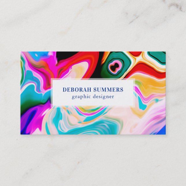 Colorful Fluid Marble Background Business Card (Front)