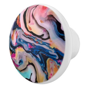 Colorful Fluid Marbling Abstraction Ceramic Knob