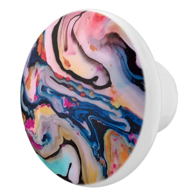 Colorful Fluid Marbling Abstraction  Ceramic Knob (Right)