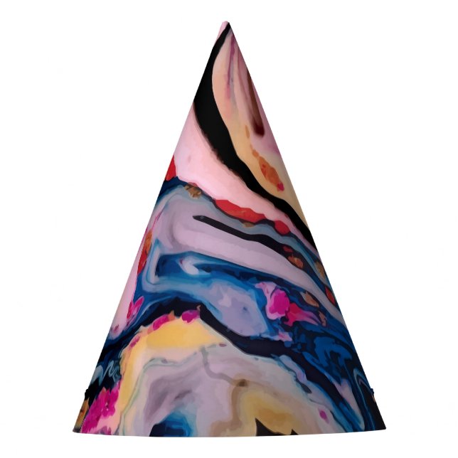 Colorful Fluid Marbling Abstraction Party Hat (Front)
