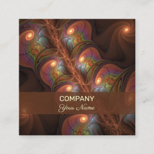 Colorful Fluorescent Abstract Brown Fractal Art Square Business Card