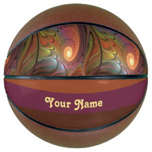 Colorful Fluorescent Abstract Brown Fractal Name Basketball
