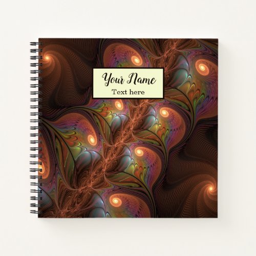 Colorful Fluorescent Abstract Brown Fractal Name Notebook