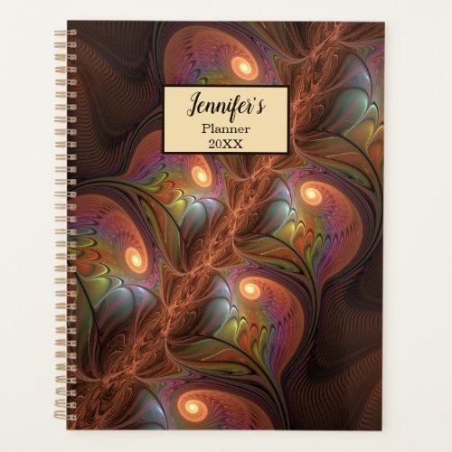 Colorful Fluorescent Abstract Brown Fractal Name Planner