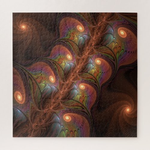 Colorful Fluorescent Abstract Modern Brown Fractal Jigsaw Puzzle