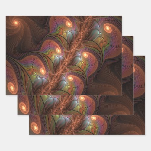 Colorful Fluorescent Abstract Modern Brown Fractal Wrapping Paper Sheets