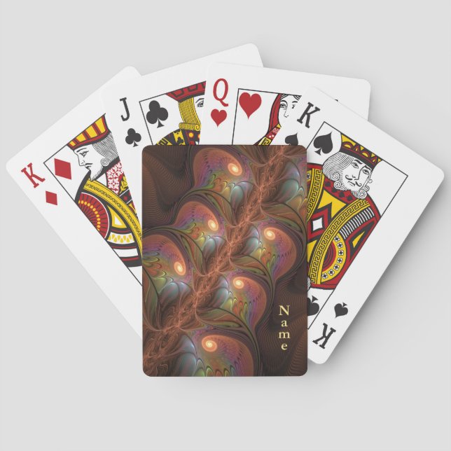 Colorful Fluorescent Abstract Modern Brown Name Poker Cards (Back)