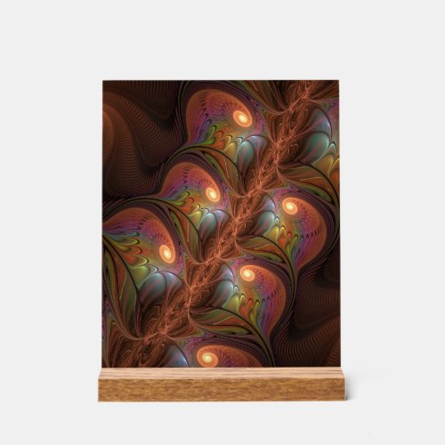 Colorful Fluorescent Abstract Trippy Brown Fractal Acrylic Sign