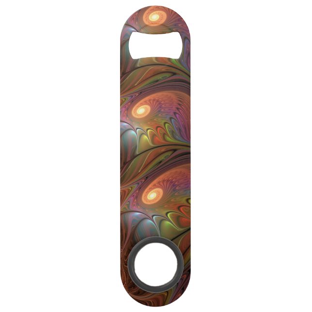 Colorful Fluorescent Abstract Trippy Brown Fractal Bar Key (Front)