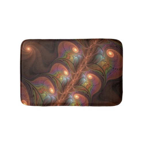Colorful Fluorescent Abstract Trippy Brown Fractal Bath Mat
