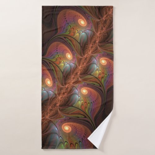 Colorful Fluorescent Abstract Trippy Brown Fractal Bath Towel